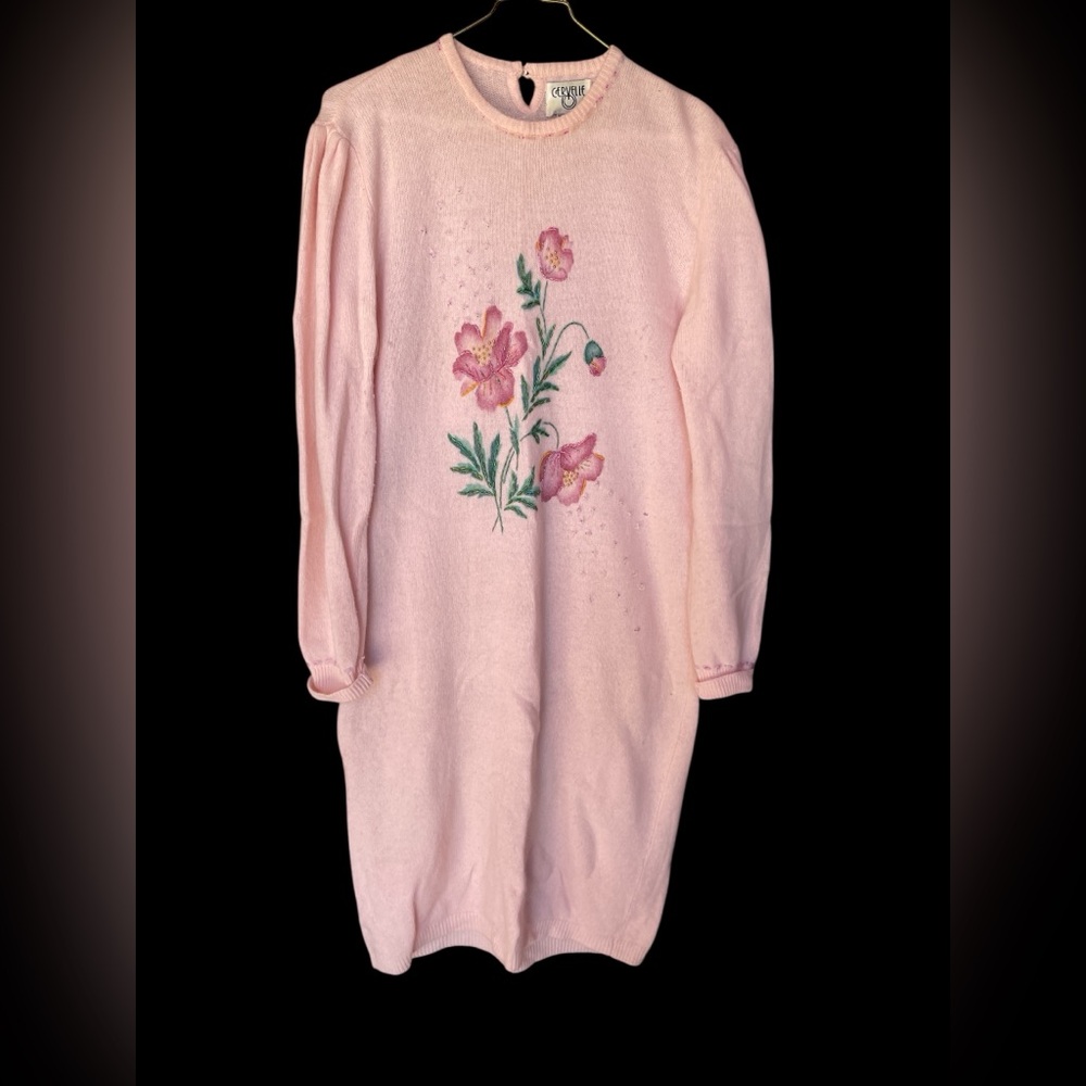 Vintage Cerville (1980’s) Pink Floral Long Sleeve Sweater Dress